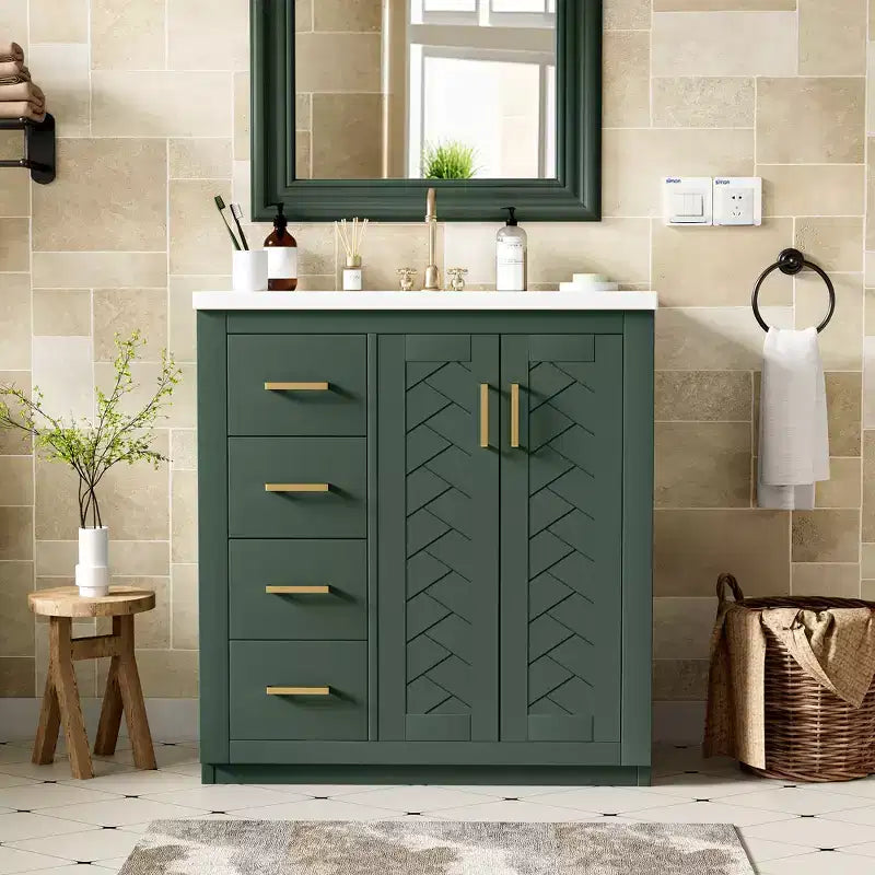 Mobile bagno da 30" con lavabo singolo, armadietto e 3 cassetti – Nero / Blu / Verde / Indaco / Bianco