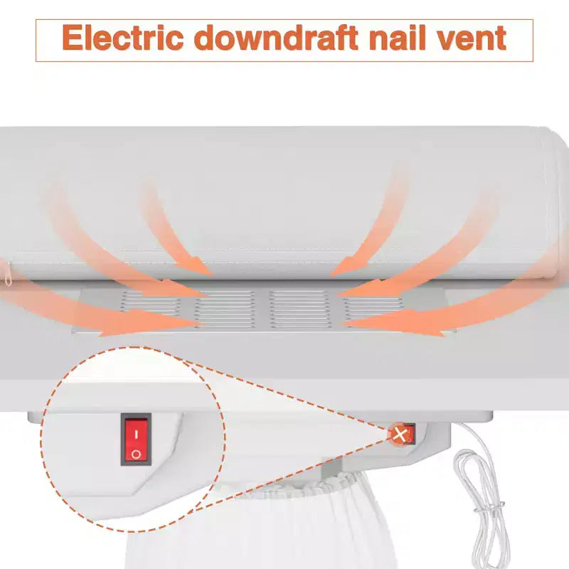 Tavolo da manicure GustoWave da 42,5" con poggiapolsi e aspiratore per polveri, scrivania per unghie con armadietto verticale estraibile, bianco