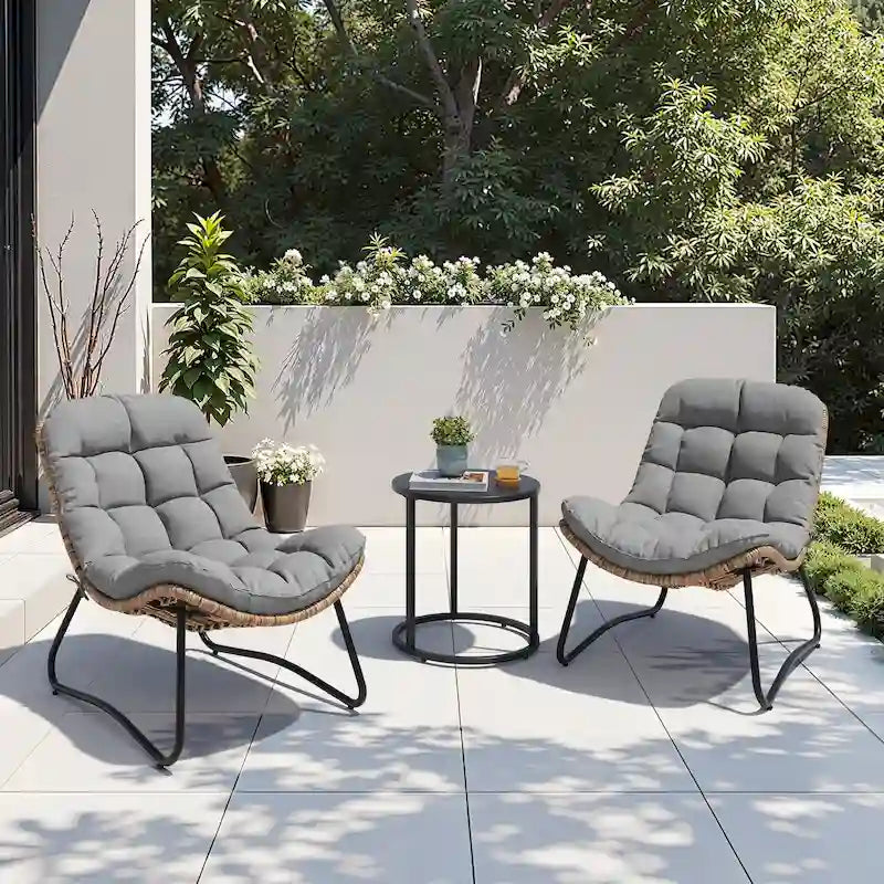 Poltrone Papasan da esterno con cuscino, in rattan PE, comode poltrone da patio con tavolino laterale