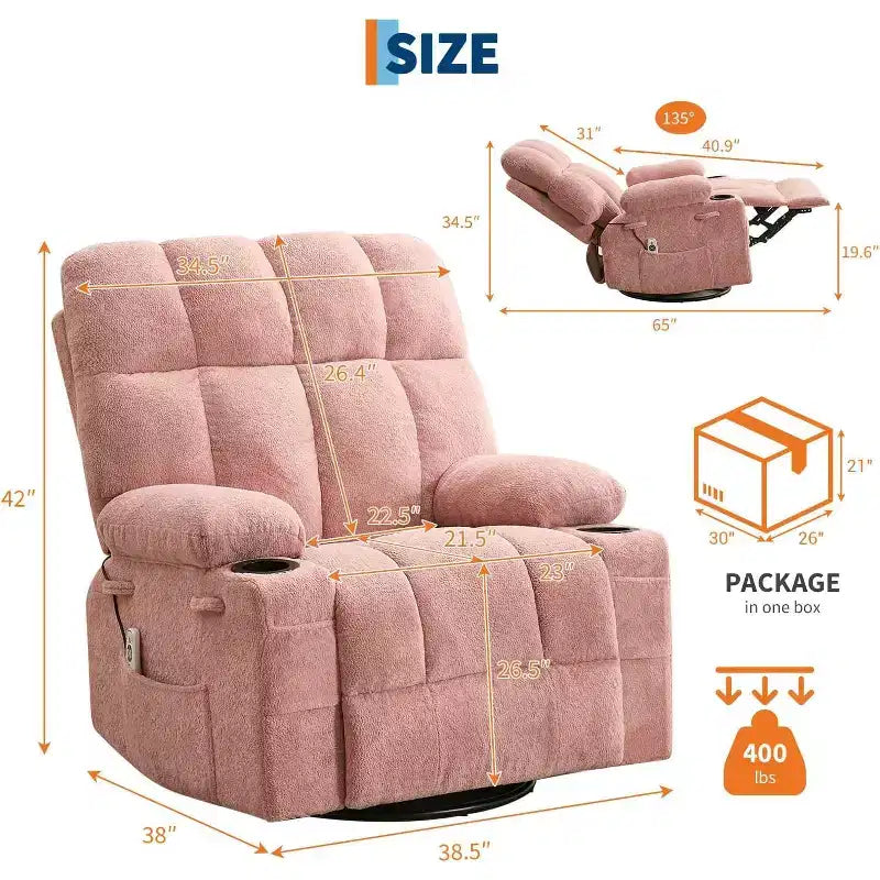 Prostrani naslonjač za odrasle, ručni okretni naslonjač za ljuljanje, bočni džepovi i držači za čaše za krupne i visoke osobe, dnevni boravak