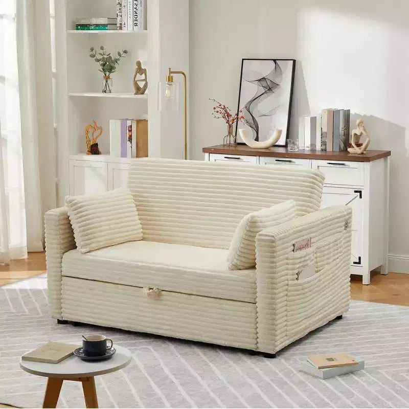 55 converteerbare loveseat-slaapbank met uitschuifbare voetensteun en verstelbare rugleuning, ruimtebesparende bank voor kleine appartementen