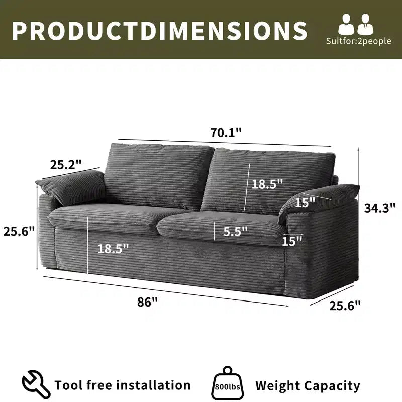 Sufan loveseat Dyonery 86 Cloud, sedil fond u mħaded wesgħin għall-dirgħajn, qafas b'saħħtu, disinn ergonomiku li jieħu n-nifs