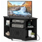 Mobile TV angolare in stile farmhouse, centro d'intrattenimento e consolle multimediale per TV fino a 55" con presa di corrente