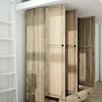 Famapy Rattan-Kleiderschrank mit 3 Schubladen, Schrank mit 3 atmungsaktiven Rattantüren, hoher Stauraumschrank im Landhausstil für das Schlafzimmer