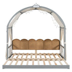 Letto Montessori a piattaforma in legno massello a forma di casetta, con tetto ad arco e letto estraibile, per bambine e bambini