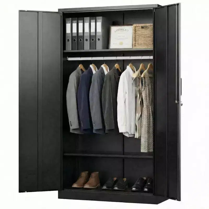 Zware stalen kledingkast van 72 inch met slot, metalen garagekasten, metalen opbergkast voor thuis, slaapkamer, kantoor of inloopkast