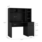 Moderne computerbureau van 51,18 inch met opzetkast en boekenkast, kantoorbureau met veel opbergruimte, schrijf bureau voor studeerkamer en leesruimte