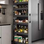 Modern Wooden Buffet Table with Open Shelves and Caster