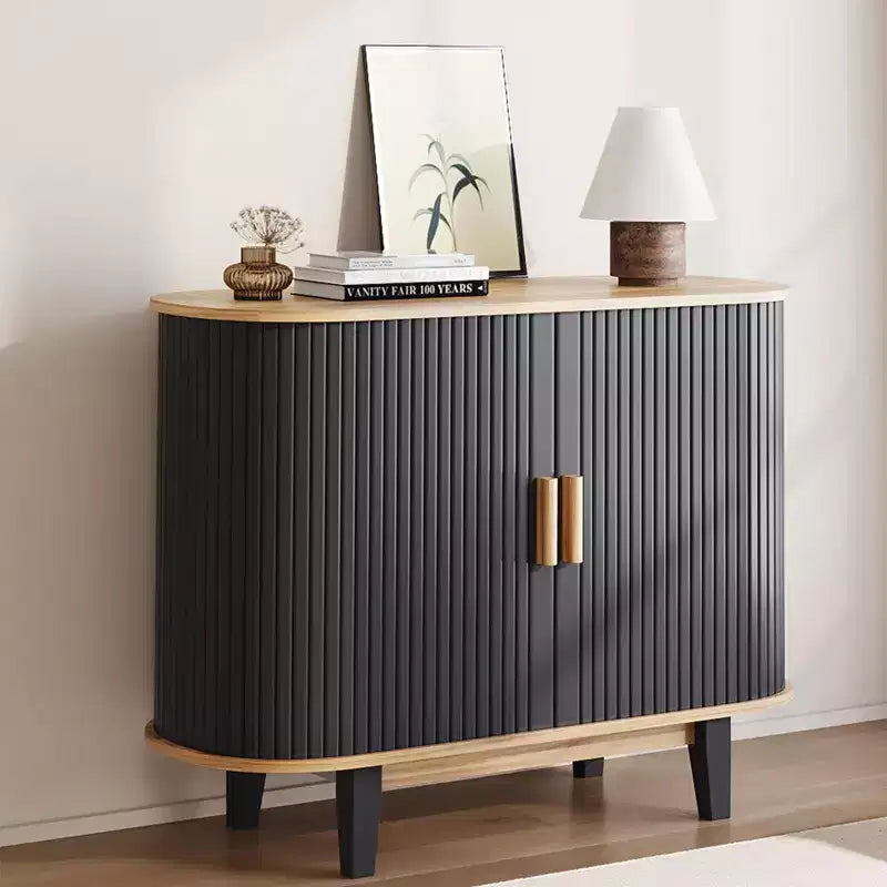 40-Zoll-geriffeltes Sideboard, Aufbewahrungsschrank mit Schiebetür und verstellbarem Einlegeboden, moderne Anrichte, Aufbewahrungsschränke, Konsolentisch mit Rolltür