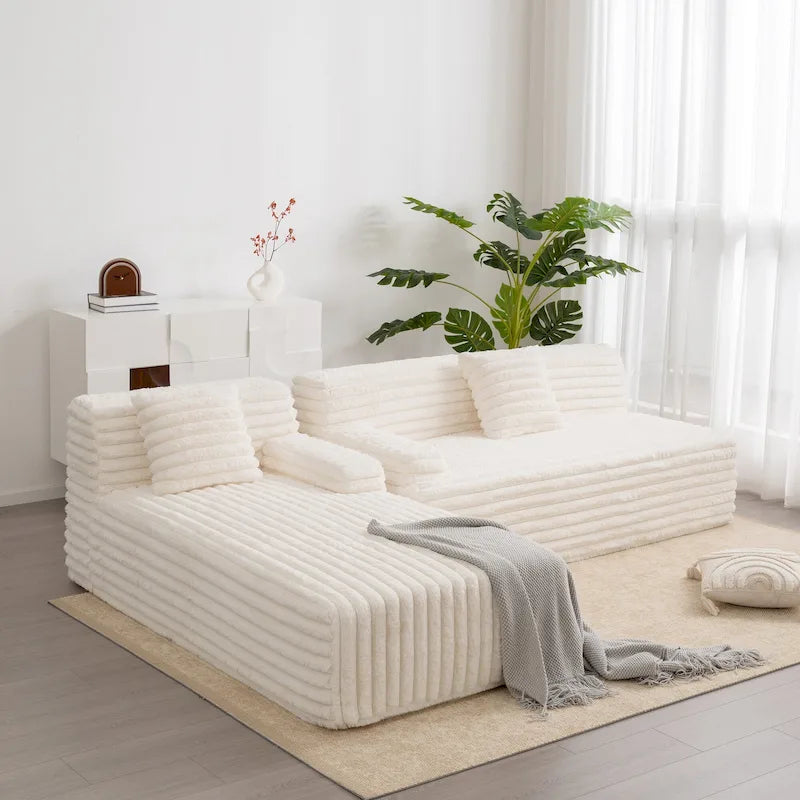 Divano componibile Cloud, divano moderno imbottito con 2 cuscini decorativi, divano componibile combinabile liberamente, divano componibile a L