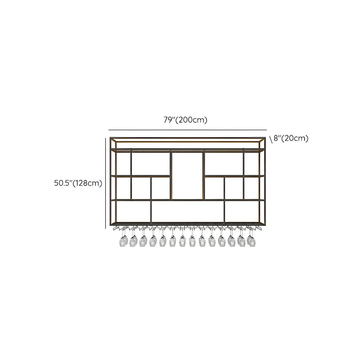 Rectangular Black Metal Wall-Mounted Wine Bottle Rack