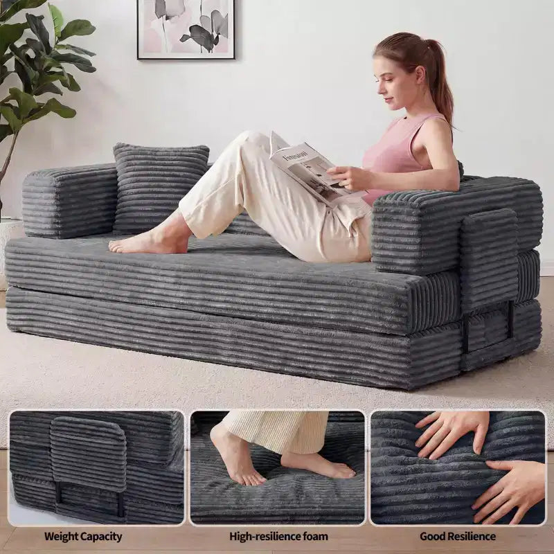 80.7 5-in-1 Convertible Sleeper Sofa Bed 鈥?Corduroy, 1200 lbs, No Assembly