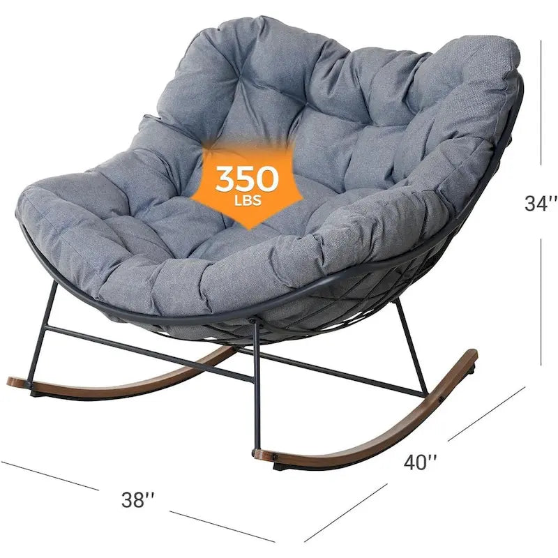 Grote schommelstoel voor terras, indoor-outdoor egg freestyle-stoel met kussen, gestoffeerde moderne loungestoel voor tuin en achtertuin