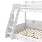 Twin over Full Bunk Bed with Storage, LED Lights & Charging Station, Wood Bunked Bed Beside Shelves for Kids & Teens