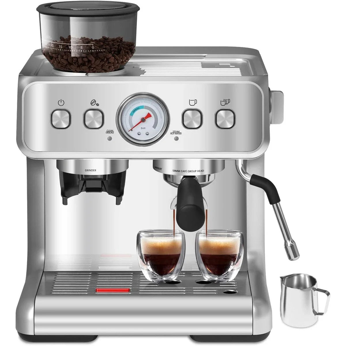 Semi-automatic Coffee Machine with Intelligent Temperature Control and Hot Water Function, 30 Grinding Settings
