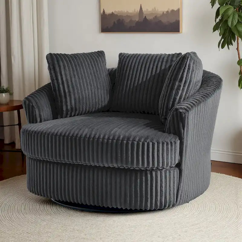 Extra grote 43 W pluche corduroy draaifauteuil met verzonken armleuningen en kuipvorm