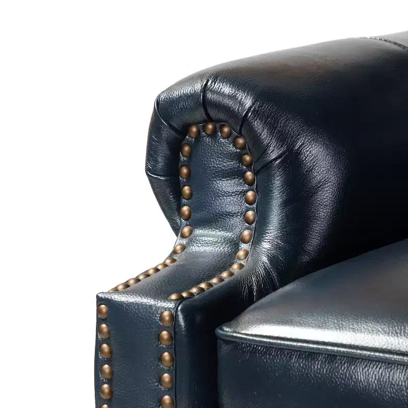 Set van 2 moderne Elisabete-fauteuils met hoge rugleuning van echt leer en vintage spijkerkopafwerking voor woonkamer en slaapkamer| ART OF LIVING DESIGNS