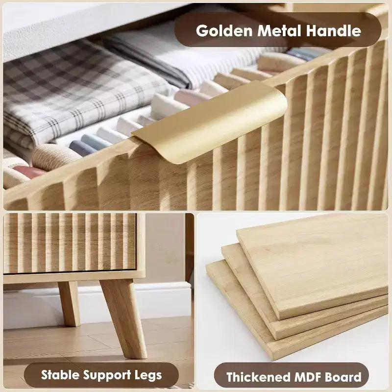 Dressoir met 9 laden en geribbelde voorkant, moderne ladekast, houten dressoir/TV-meubel met gebogen profiel, voor woonkamer of hal