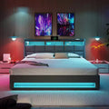 Letto matrimoniale queen size con contenitore idraulico, LED, USB, testiera imbottita, senza rete a doghe, facile da montare