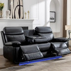 Elektrisch verstellbares Sofa mit kabellosem Ladegerät, Leselicht, LED-Beleuchtung für das Wohnzimmer, Kunstleder, AC-/USB-Anschluss, Getränkehalter, Schwarz