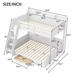 Twin over Full Bunk Bed with Storage, LED Lights & Charging Station, Wood Bunked Bed Beside Shelves for Kids & Teens