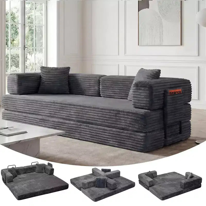 Divano letto trasformabile 5-in-1 da 80,7", in velluto a coste, portata di 1200 libbre, senza montaggio