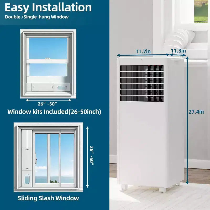 Prijenosni klima-uređaj snage 8K BTU - 3-u-1 hlađenje, odvlaživač i ventilator za 350 četvornih stopa s noćnim načinom rada i jednogodišnjim jamstvom