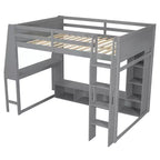 Whisen Wood Twin Size Gaming Loft Bed with Desk, Multi-storage Shelves, LED and a Hanging Clothes Rack