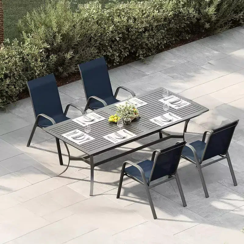 Terrasstoelen, stapelbare buiteneetkamerstoelen, set van 4/6, lichtgewicht weerbestendige textilene tuinstoelen met armleuningen voor achtertuin en zwembadterras