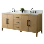 Vanity Art 72 Double Sink Bathroom Vanity Cabinet with Engineered Marble Top