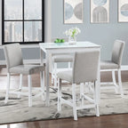 Set da pranzo moderno da 5 pezzi con tavolo quadrato ad altezza bancone e 4 sedie imbottite
