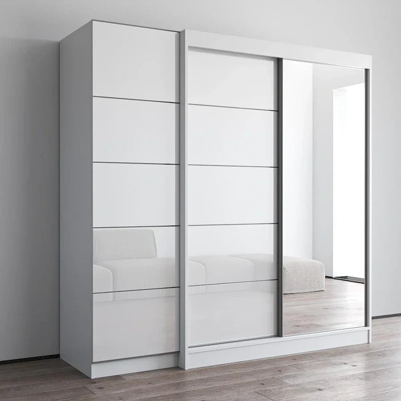 Armadio a 2 ante con specchio, frontale in vetro, per 2 persone (grigio / nero / bianco)