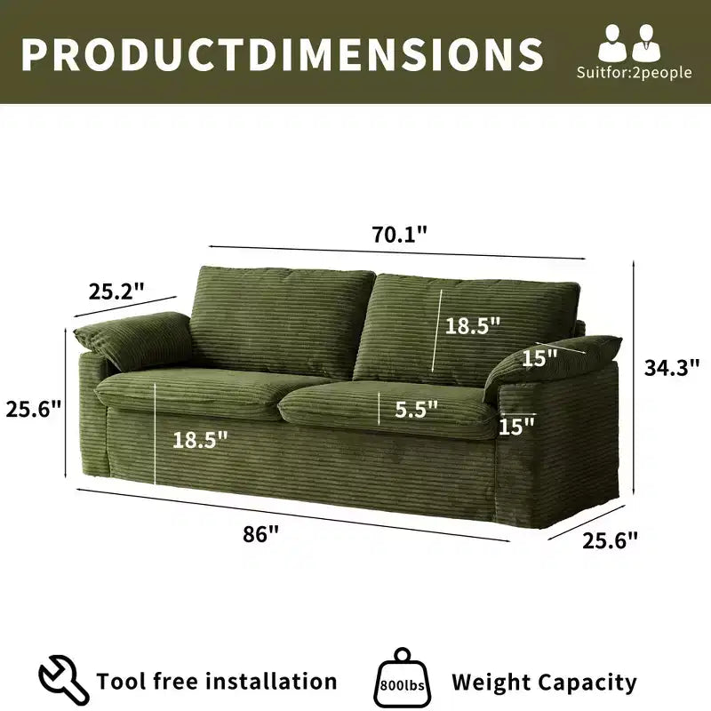 Sufan loveseat Dyonery 86 Cloud, sedil fond u mħaded wesgħin għall-dirgħajn, qafas b'saħħtu, disinn ergonomiku li jieħu n-nifs