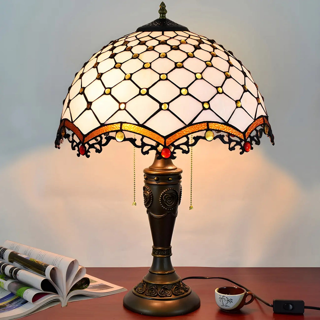 HomeyFad Vintage-Tischlampe mit 2 Leuchten, Edelstahlsockel und gläsernem Kuppelschirm