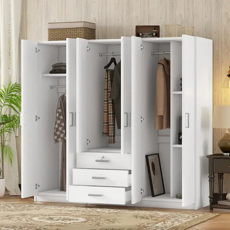 Armadio guardaroba in legno a 6 ante con 3 grandi cassetti per la camera da letto