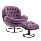 Okak fluwelen fauteuil met voetenbankje, moderne armloze woonkamerstoel in mid-centurystijl, zachte comfortabele stoel om tv te kijken en te gamen