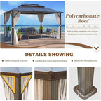 EROMMY Hardtop Gazebo,Outdoor Pergola with Double Roof & Netting & Curtains,Heavy Duty Canopy for Patio, Backyard, Pool party