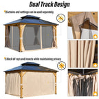 EROMMY Hardtop Gazebo,Outdoor Pergola with Double Roof & Netting & Curtains,Heavy Duty Canopy for Patio, Backyard, Pool party