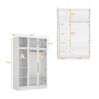 Armadio guardaroba largo 47.2 con luce LED, ante completamente in vetro e vani contenitori