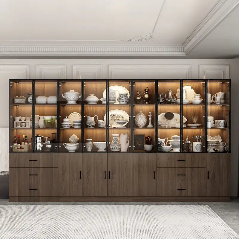 Credenza illuminata personalizzabile in alluminio e vetro per buffet o libreria