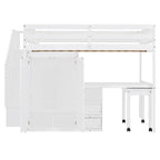 Hochbett in Full-Size mit Treppe, Bücherregal, Schreibtisch und Kleiderschrank – platzsparendes Multifunktionsmöbel für Kinder und Jugendliche – Weiß