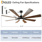Remote Ceiling fan with Lights Large 8 Wooden Blades
