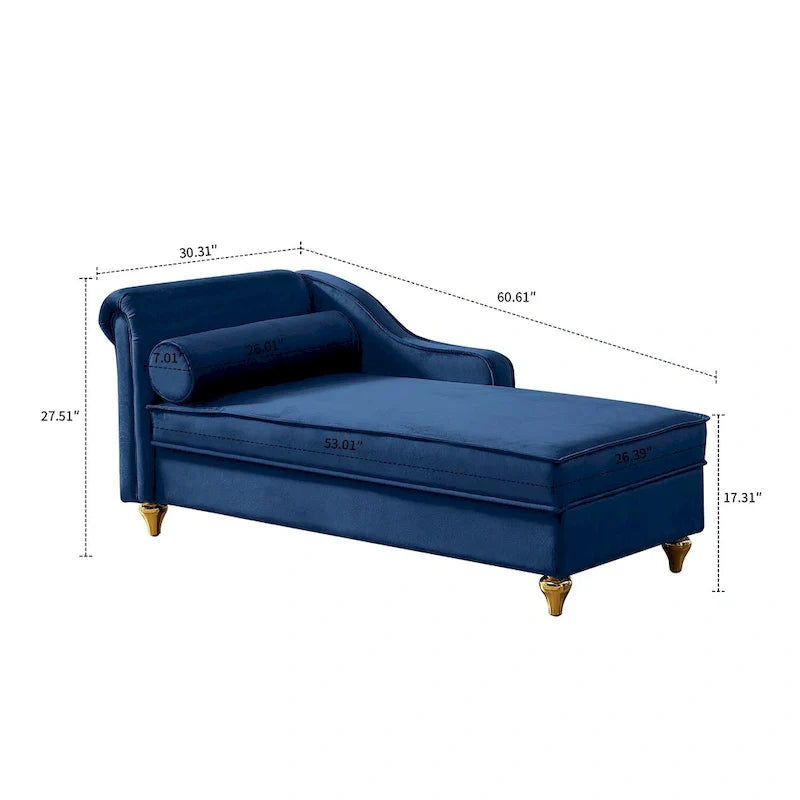 Chaise longue elegante francese rivestita in velluto con contenitore e cuscino