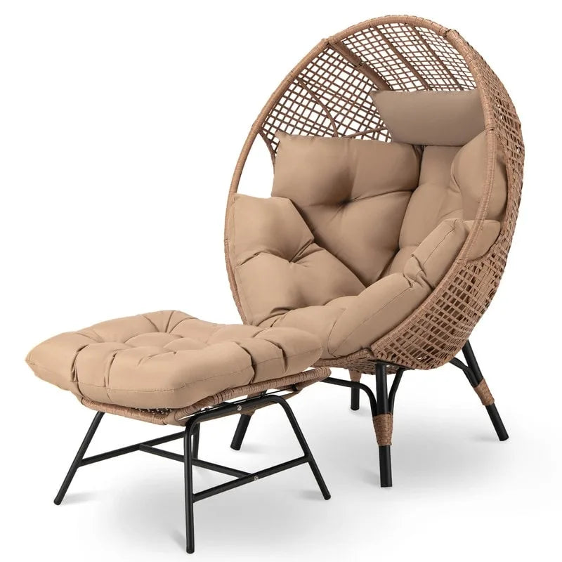 Sedia a uovo da interno FINCATI, sedia a uovo da esterno da 440 libbre, sedia a uovo oversize con pouf, sedia a uovo di lusso e confortevole con poggiapiedi