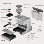 Semi-automatic Coffee Machine with Intelligent Temperature Control and Hot Water Function, 30 Grinding Settings
