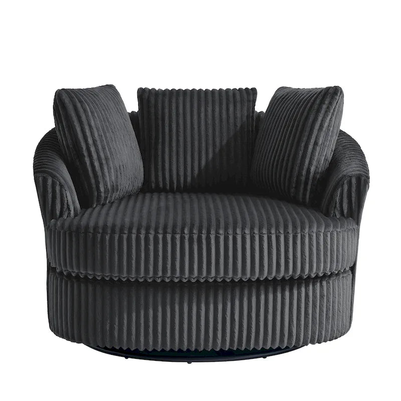 Extra grote 43 W pluche corduroy draaifauteuil met verzonken armleuningen en kuipvorm