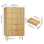 Weiß / Marmor und Holz, Kommode mit 5 Schubladen – geriffelte Front, für 1 Person