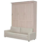 Murphy-bed in queensize met bank, houten kastbed in queensize met ledverlichting, opklapbaar wandbed voor de logeerkamer, beige