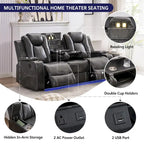 Elektrisch verstellbares Sofa mit kabellosem Ladegerät, Leselampe für das Wohnzimmer, Kunstleder, LED-Beleuchtung, AC-/USB-Anschluss und Getränkehalter, Schwarz