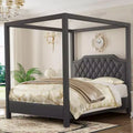Hemelbedframe voor queensize bed met palen, hoekbeugels voor 4 hoeken, ondersteuning met latten van massief hout, geen boxspring nodig, geluidloos